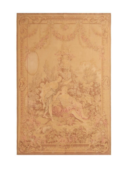 Antique French Pictorial Cream Beige Wool Tapestry Rug Rugs