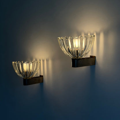 Pair of Murano Crystal Sconces with Suspended Gold Leaf Particles by E. Barovier Sconces