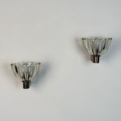 Pair of Murano Crystal Sconces with Suspended Gold Leaf Particles by E. Barovier Sconces