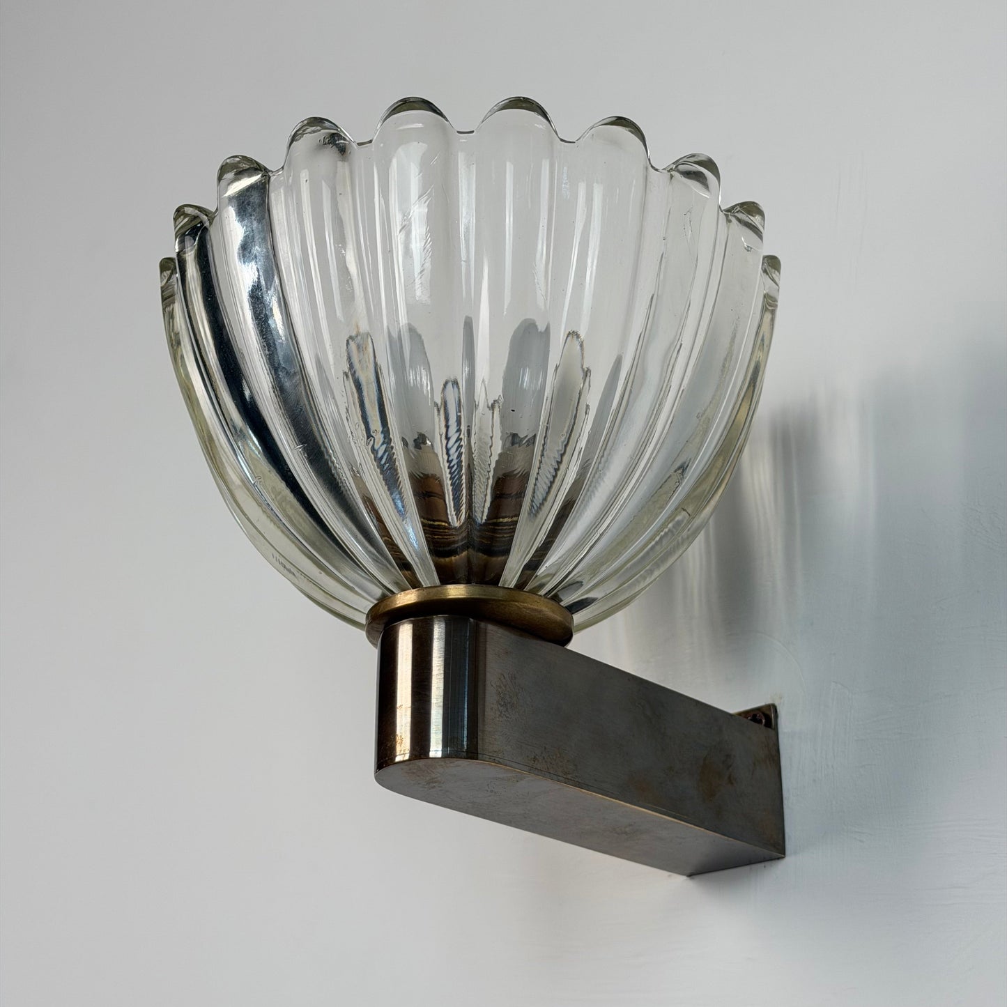 Pair of Murano Crystal Sconces with Suspended Gold Leaf Particles by E. Barovier Sconces