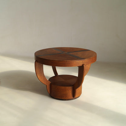 Art Deco Amsterdam School Oak Side Table with Macassar Inlay, Netherlands, 1920s End Tables
