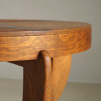 Art Deco Amsterdam School Oak Side Table with Macassar Inlay, Netherlands, 1920s End Tables