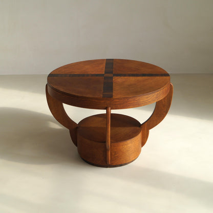 Art Deco Amsterdam School Oak Side Table with Macassar Inlay, Netherlands, 1920s End Tables