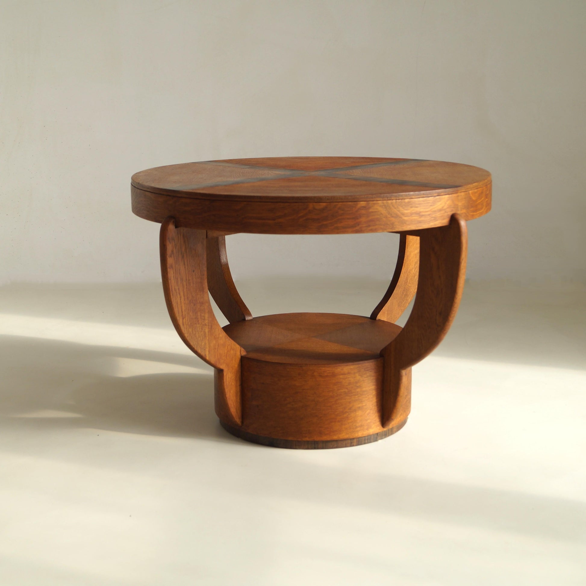 Art Deco Amsterdam School Oak Side Table with Macassar Inlay, Netherlands, 1920s End Tables