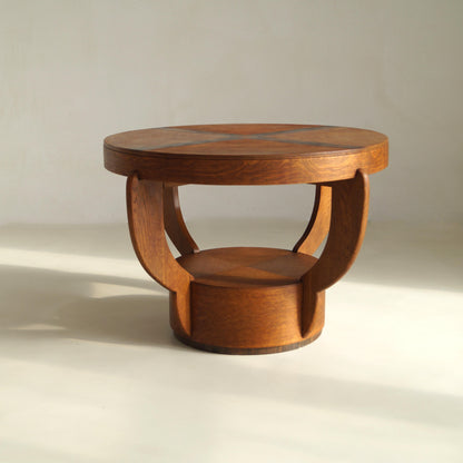 Art Deco Amsterdam School Oak Side Table with Macassar Inlay, Netherlands, 1920s End Tables