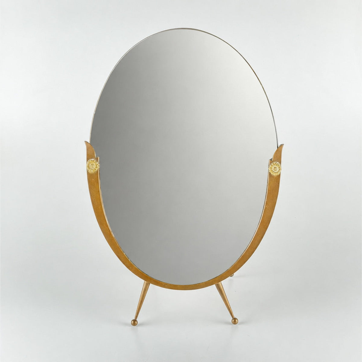 Attributed Gio Ponti Vanity Mirror with Brass Frame and Ball Feet, Italy, 1950s Mirrors