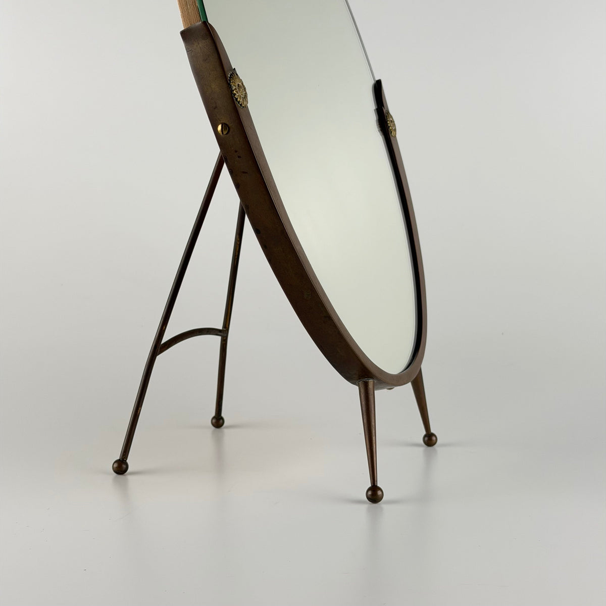 Attributed Gio Ponti Vanity Mirror with Brass Frame and Ball Feet, Italy, 1950s Mirrors