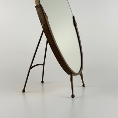Attributed Gio Ponti Vanity Mirror with Brass Frame and Ball Feet, Italy, 1950s Mirrors