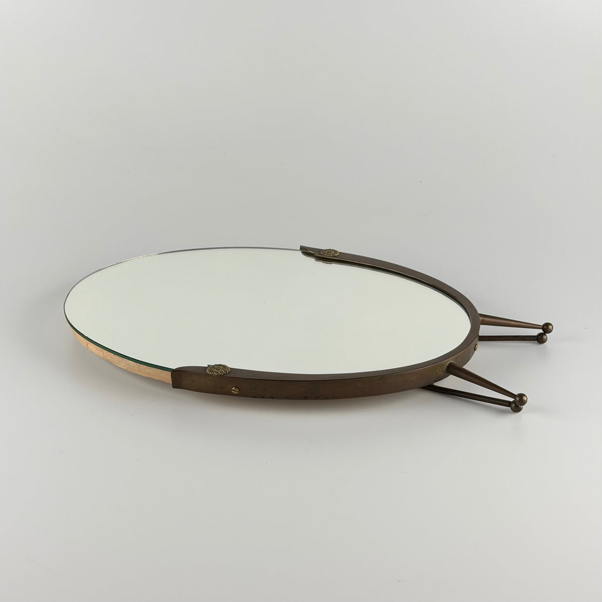 Attributed Gio Ponti Vanity Mirror with Brass Frame and Ball Feet, Italy, 1950s Mirrors
