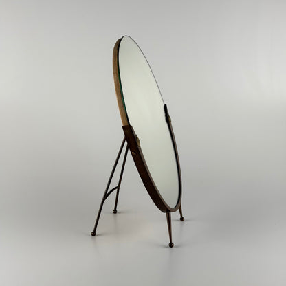 Attributed Gio Ponti Vanity Mirror with Brass Frame and Ball Feet, Italy, 1950s Mirrors