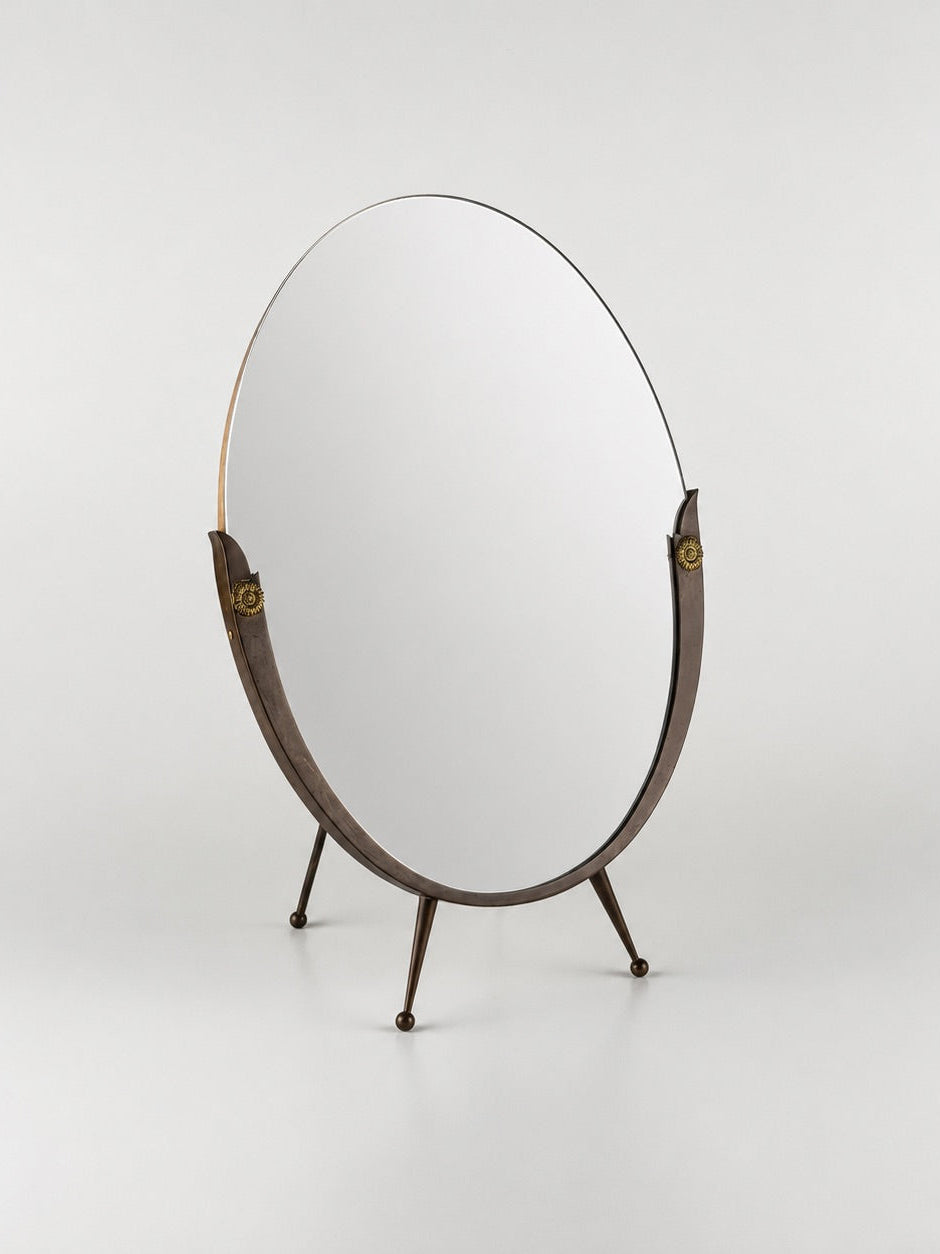 Attributed Gio Ponti Vanity Mirror with Brass Frame and Ball Feet, Italy, 1950s Mirrors