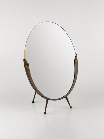 Attributed Gio Ponti Vanity Mirror with Brass Frame and Ball Feet, Italy, 1950s Mirrors