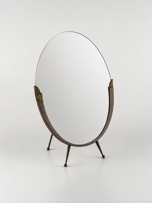 Attributed Gio Ponti Vanity Mirror with Brass Frame and Ball Feet, Italy, 1950s Mirrors