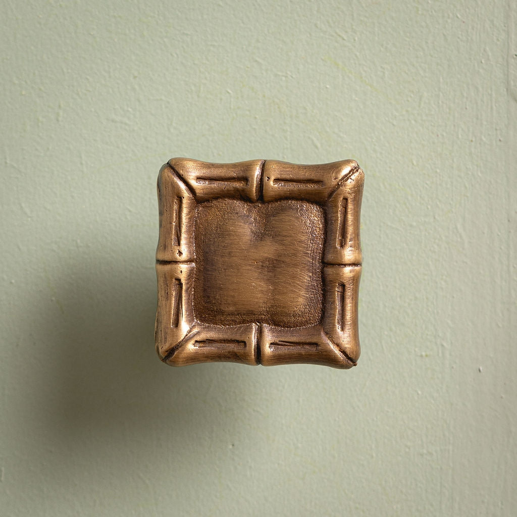 Bamboo Square Knob, Aged Brass Hardware