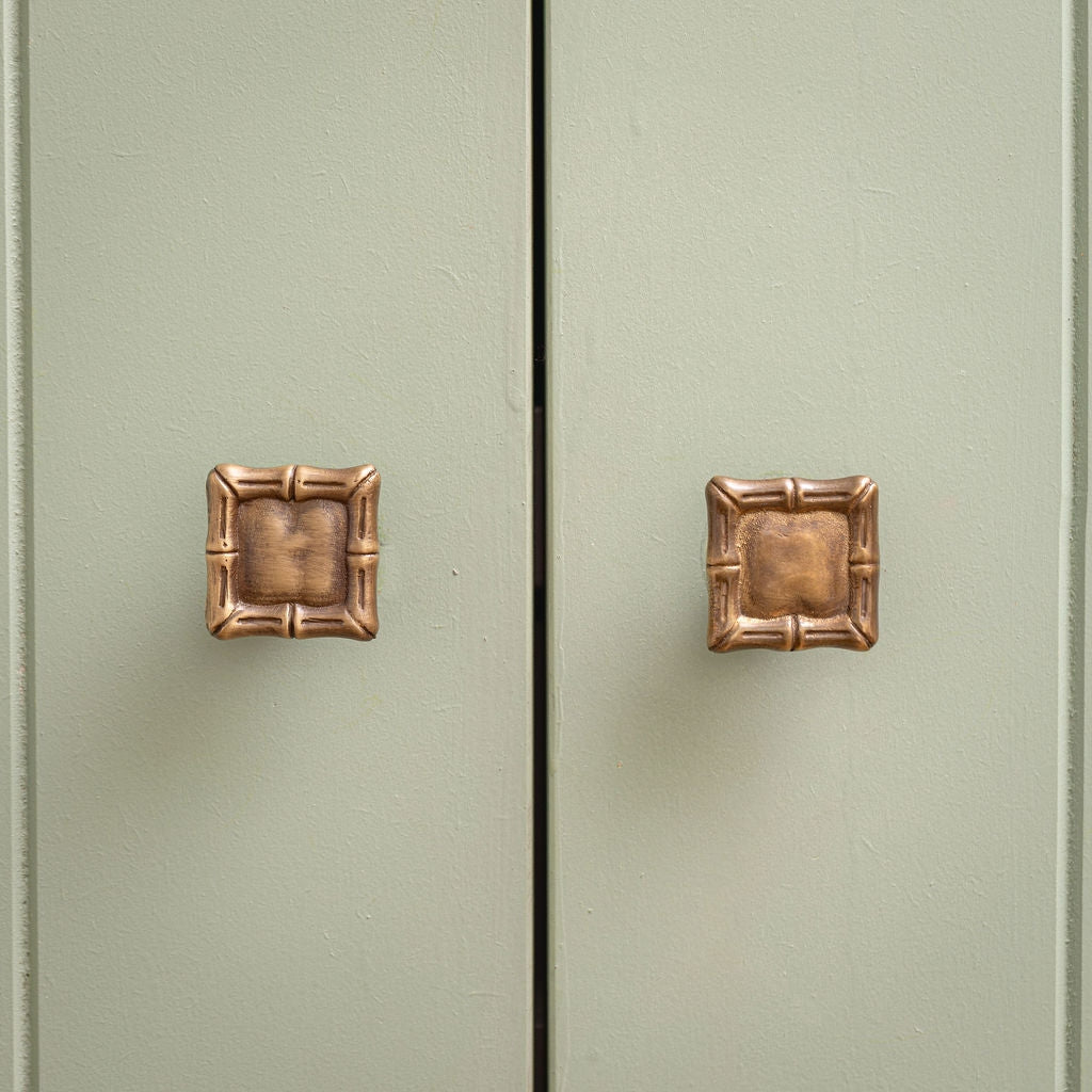 Bamboo Square Knob, Aged Brass Hardware