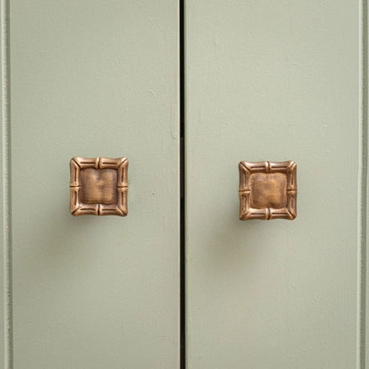 Bamboo Square Knob, Aged Brass Hardware