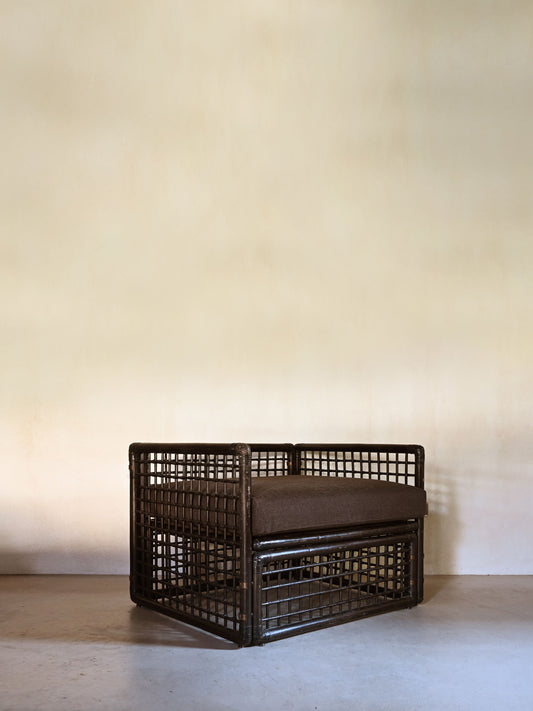 Afra and Tobia Scarpa "Basilian" armchair for B&B Italia, single armchair, bamboo frame with woven leather lattice