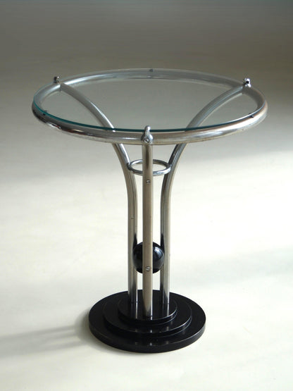 Bauhaus Tubular Chrome, Black Ball and Glass Top Side Table, Ca. 1935 End Tables