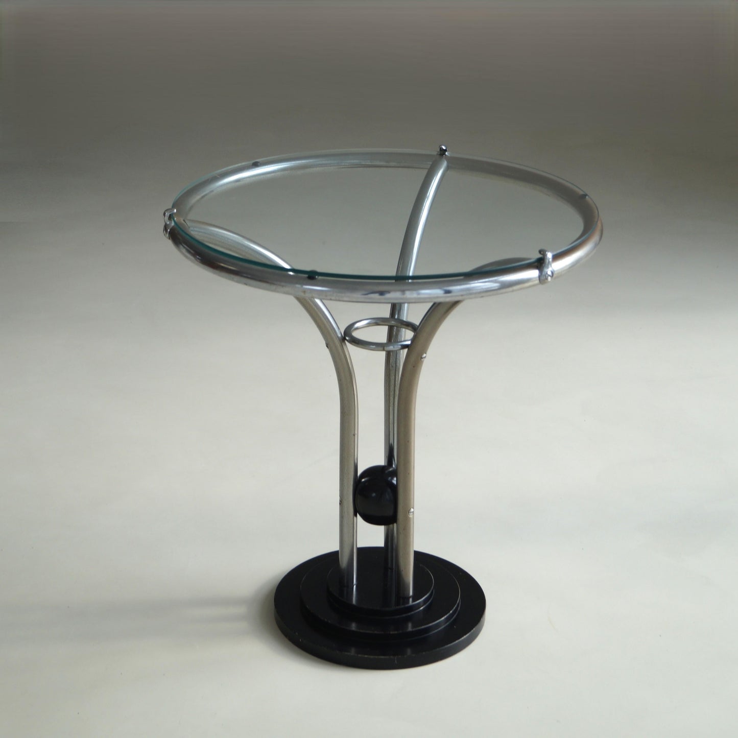 Bauhaus Tubular Chrome, Black Ball and Glass Top Side Table, Ca. 1935 End Tables