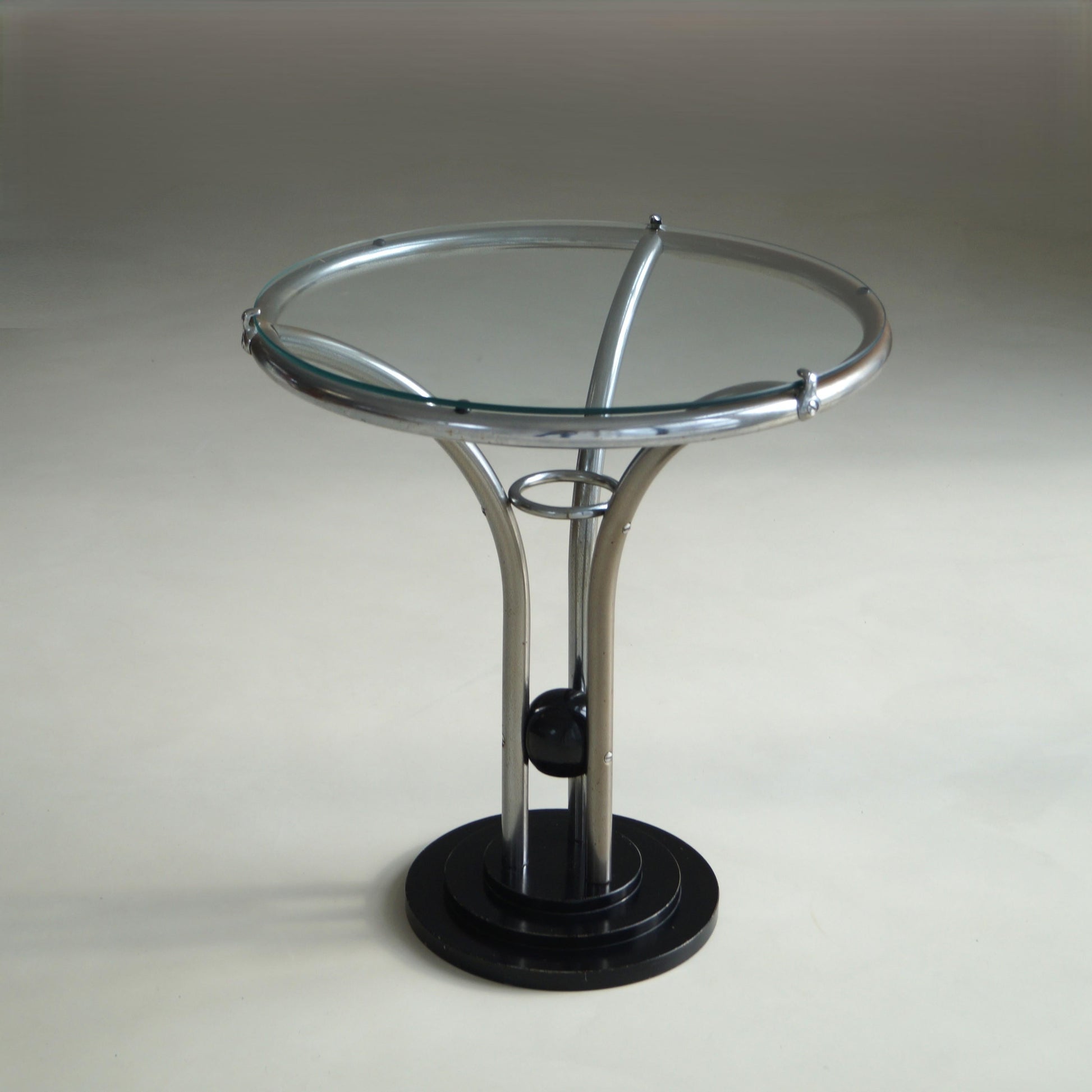 Bauhaus Tubular Chrome, Black Ball and Glass Top Side Table, Ca. 1935 End Tables
