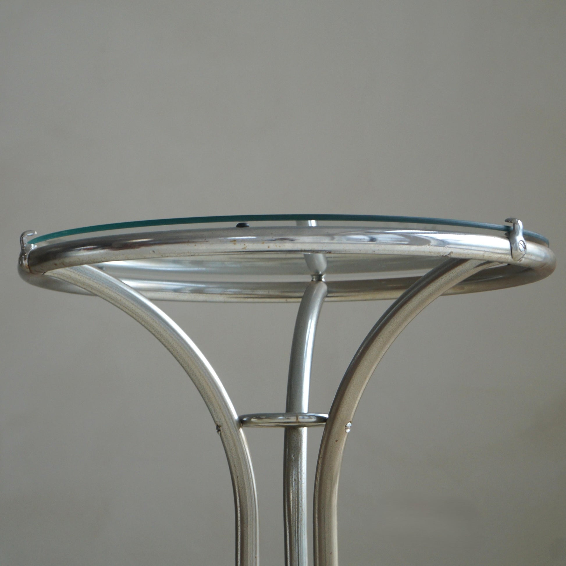 Bauhaus Tubular Chrome, Black Ball and Glass Top Side Table, Ca. 1935 End Tables