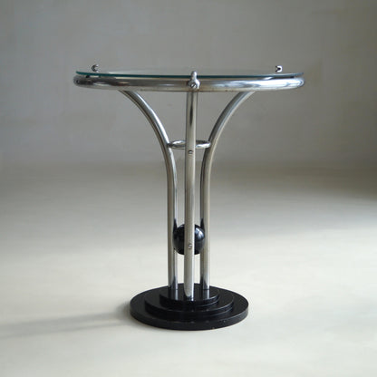 Bauhaus Tubular Chrome, Black Ball and Glass Top Side Table, Ca. 1935 End Tables