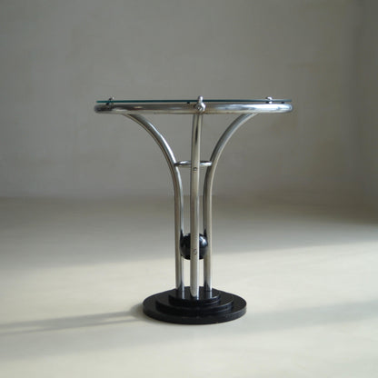 Bauhaus Tubular Chrome, Black Ball and Glass Top Side Table, Ca. 1935 End Tables