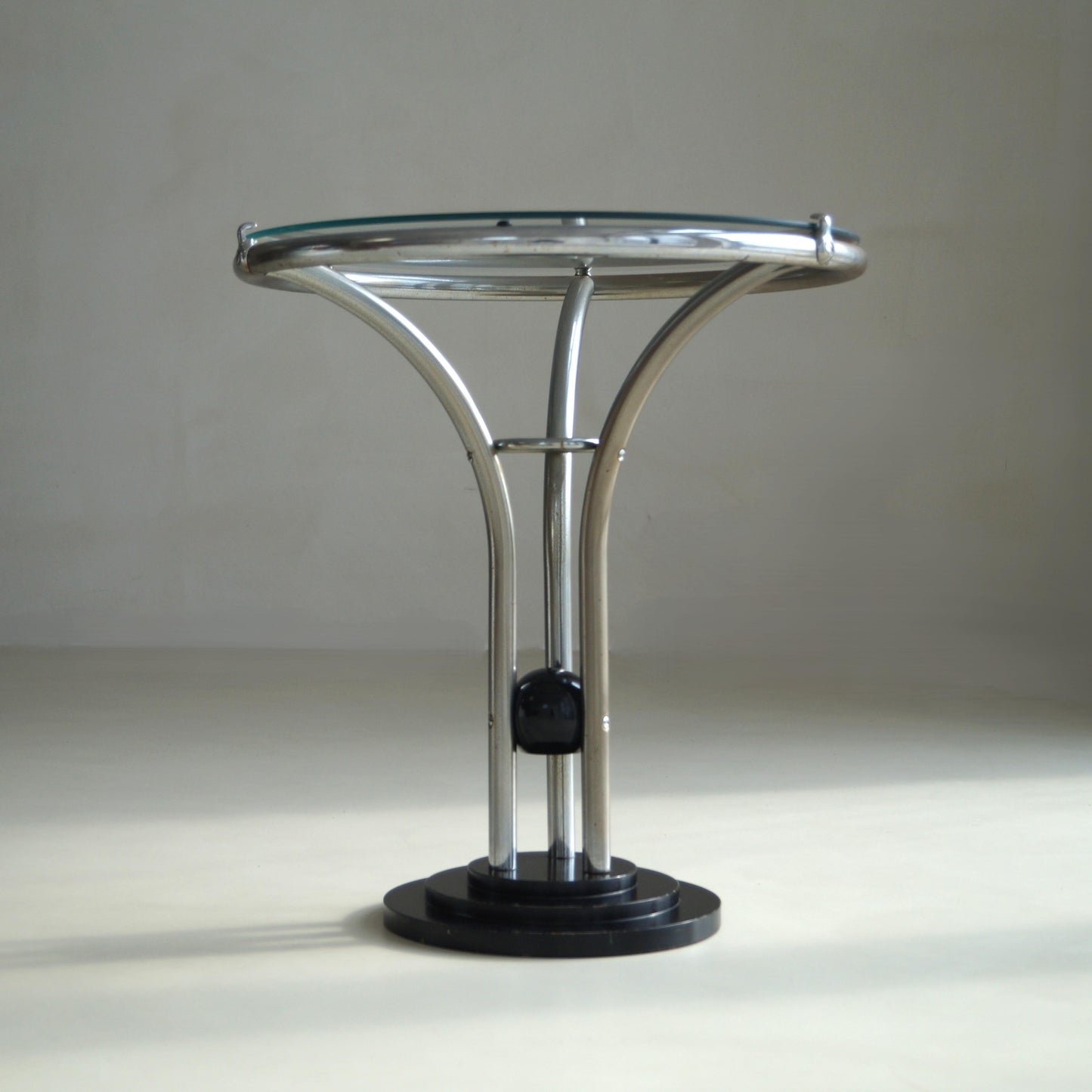 Bauhaus Tubular Chrome, Black Ball and Glass Top Side Table, Ca. 1935 End Tables