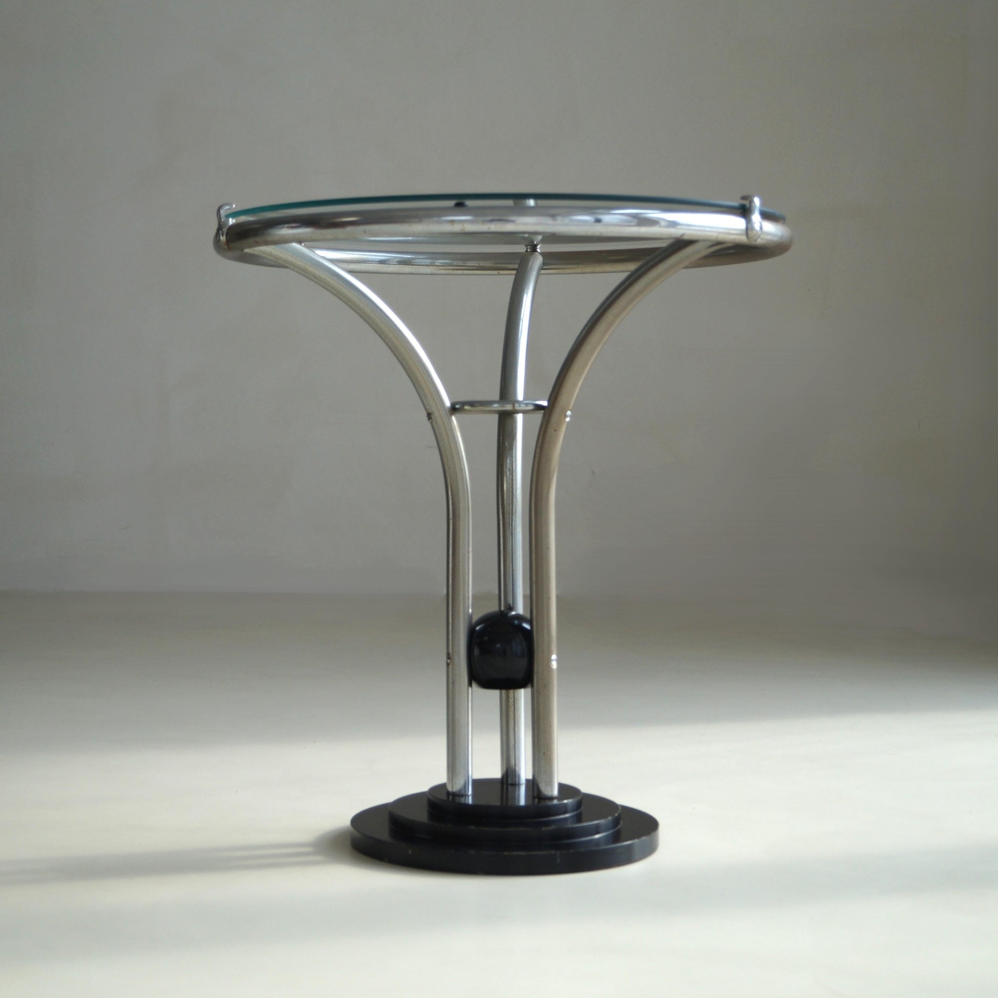 Bauhaus Tubular Chrome, Black Ball and Glass Top Side Table, Ca. 1935 End Tables