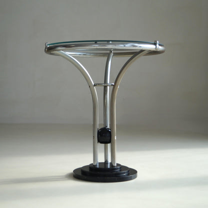 Bauhaus Tubular Chrome, Black Ball and Glass Top Side Table, Ca. 1935 End Tables