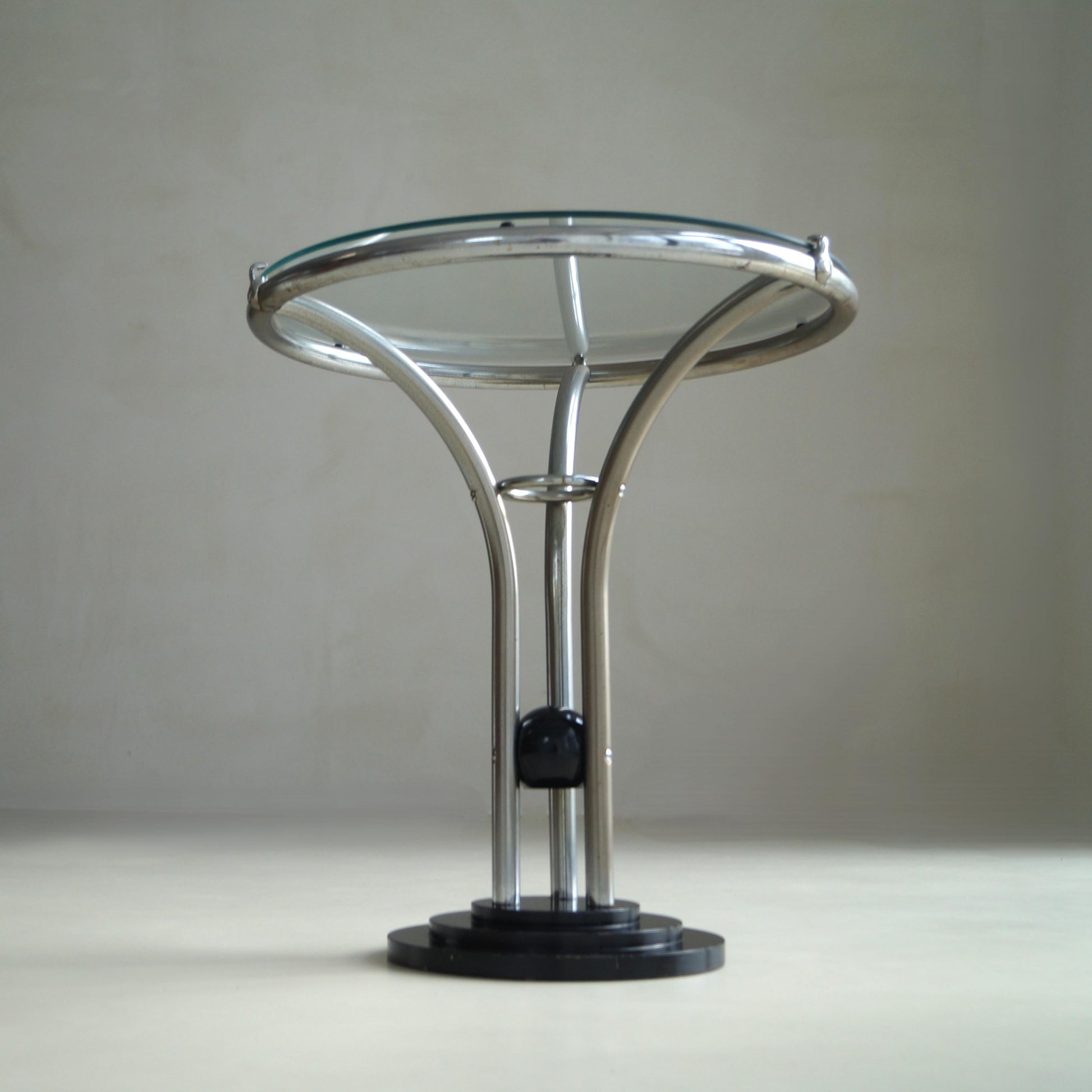 Bauhaus Tubular Chrome, Black Ball and Glass Top Side Table, Ca. 1935 End Tables