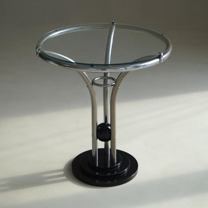 Bauhaus Tubular Chrome, Black Ball and Glass Top Side Table, Ca. 1935 End Tables