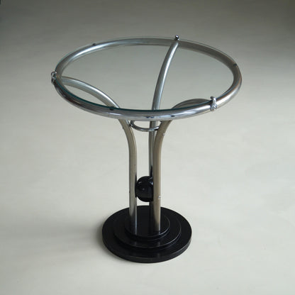 Bauhaus Tubular Chrome, Black Ball and Glass Top Side Table, Ca. 1935 End Tables