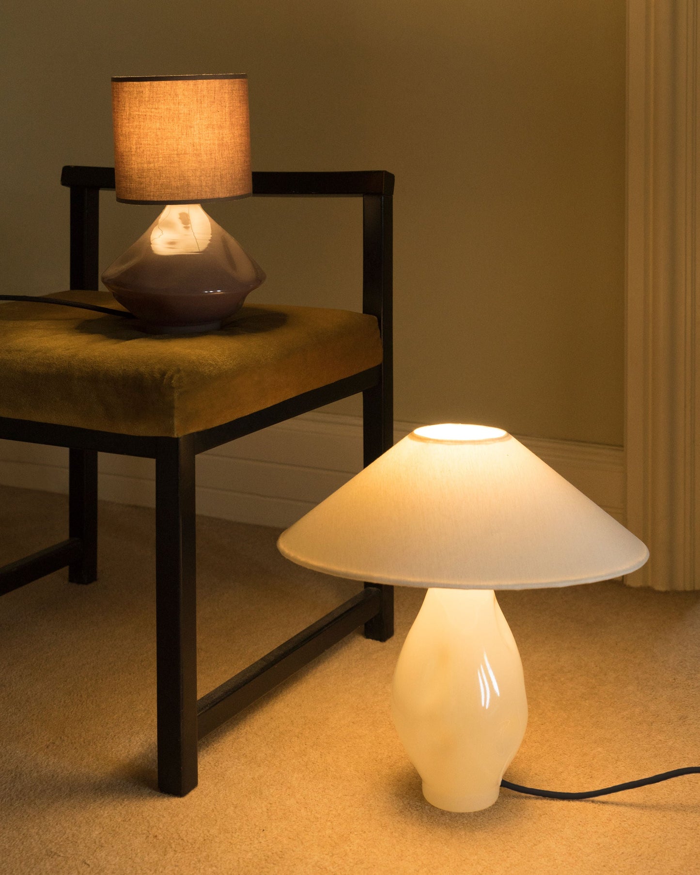 Beige Conical Glass Lamp Table Lamps