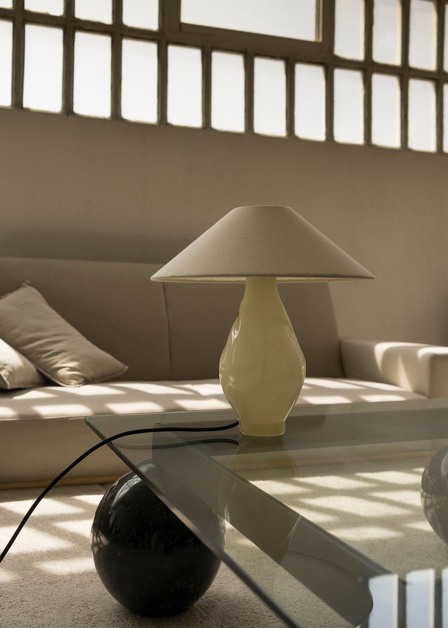 Beige Conical Glass Lamp Table Lamps