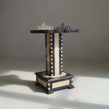 Belgian Art Deco Chess Table in Black and Honey-Toned Marble, 1920s Game Tables