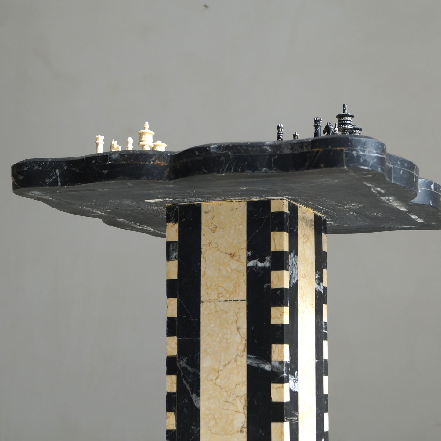 Belgian Art Deco Chess Table in Black and Honey-Toned Marble, 1920s Game Tables