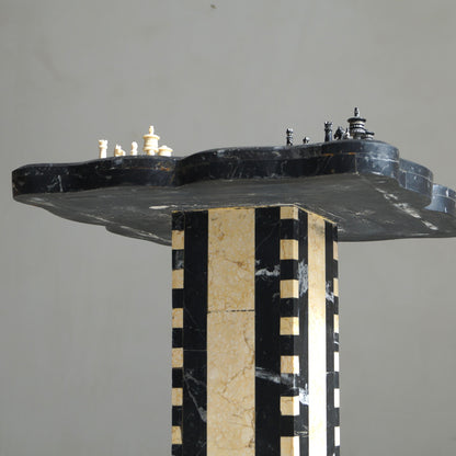 Belgian Art Deco Chess Table in Black and Honey-Toned Marble, 1920s Game Tables