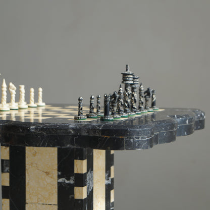 Belgian Art Deco Chess Table in Black and Honey-Toned Marble, 1920s Game Tables