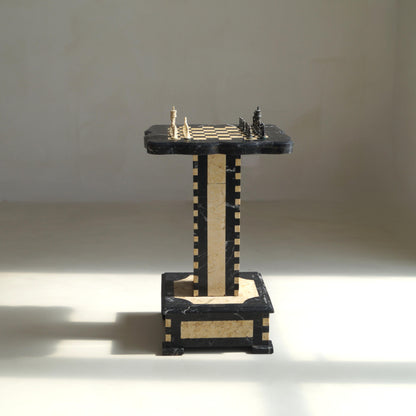Belgian Art Deco Chess Table in Black and Honey-Toned Marble, 1920s Game Tables