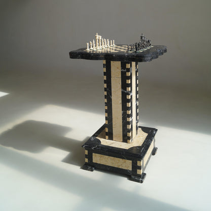 Belgian Art Deco Chess Table in Black and Honey-Toned Marble, 1920s Game Tables