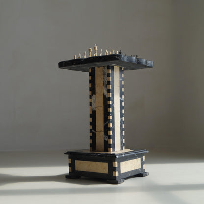 Belgian Art Deco Chess Table in Black and Honey-Toned Marble, 1920s Game Tables