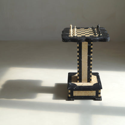 Belgian Art Deco Chess Table in Black and Honey-Toned Marble, 1920s Game Tables