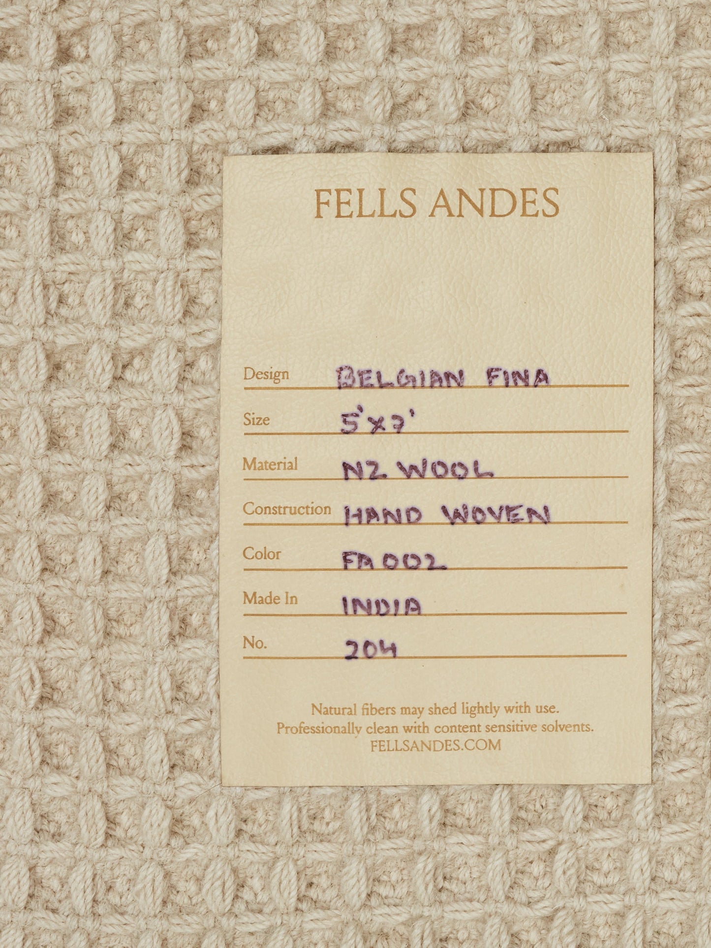 Belgina Fina Rug by Fells Andes Rugs