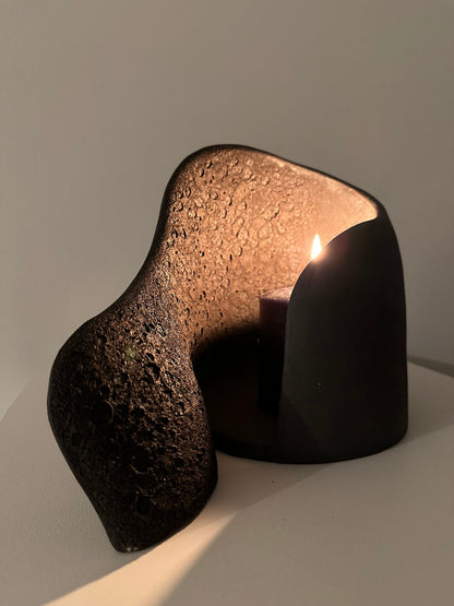 Black Ceramic Candle Holder by Maku Ceramics