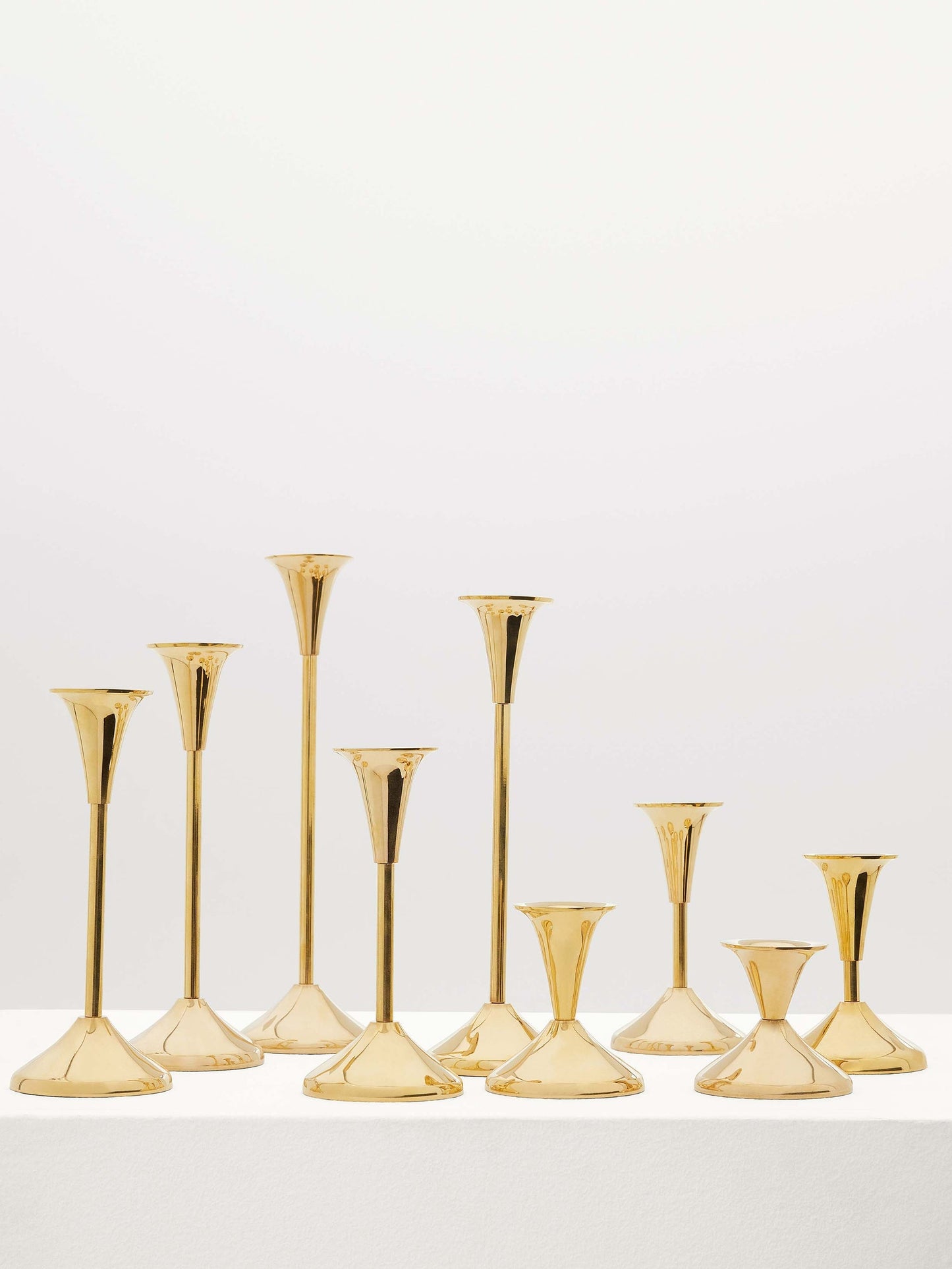 Brass Set of Nine Candlesticks Candle Holders