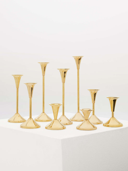 Brass Set of Nine Candlesticks Candle Holders