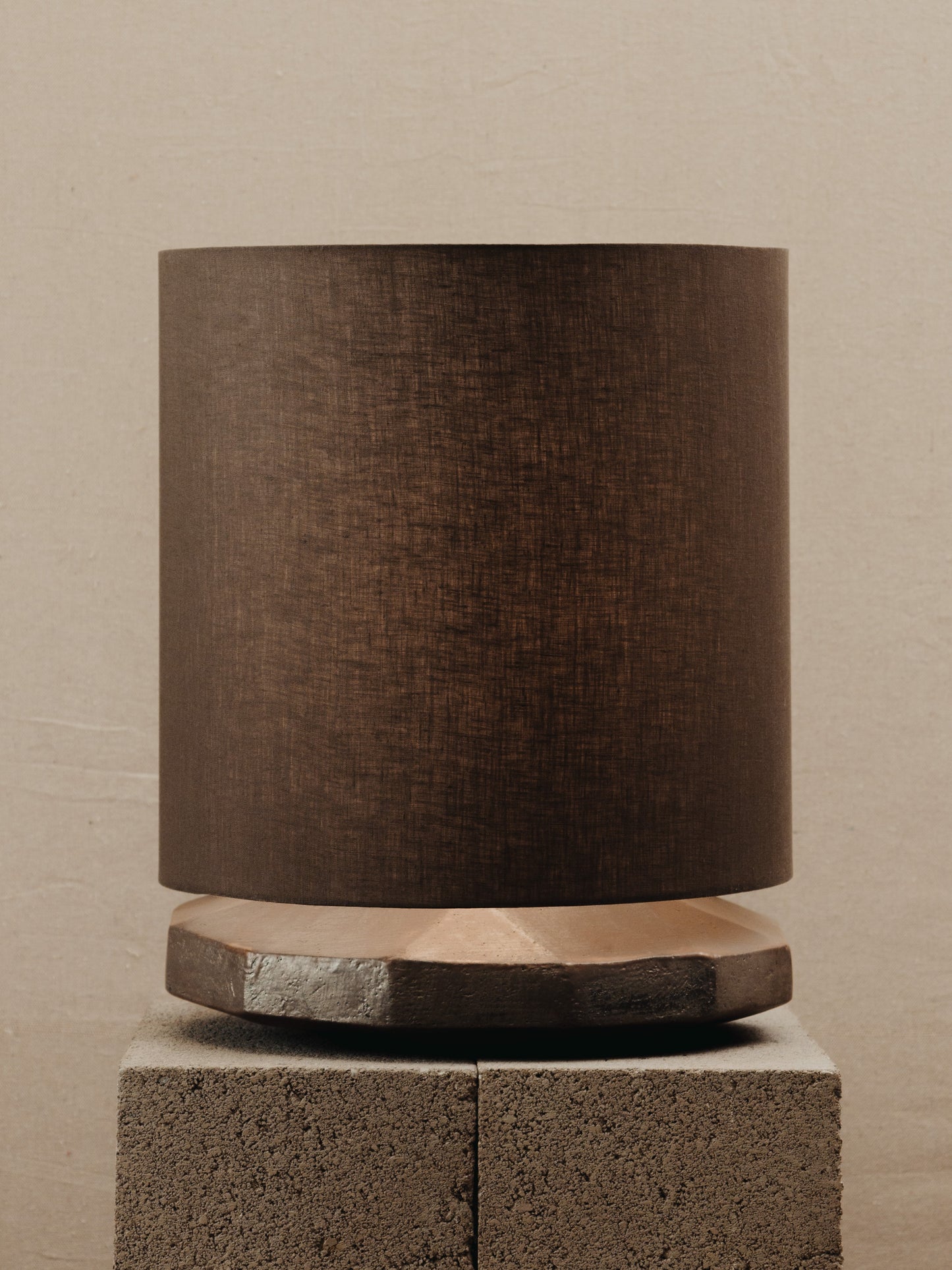 Radian Lamp in Bronze Glaze with Slate Linen Table Lamps