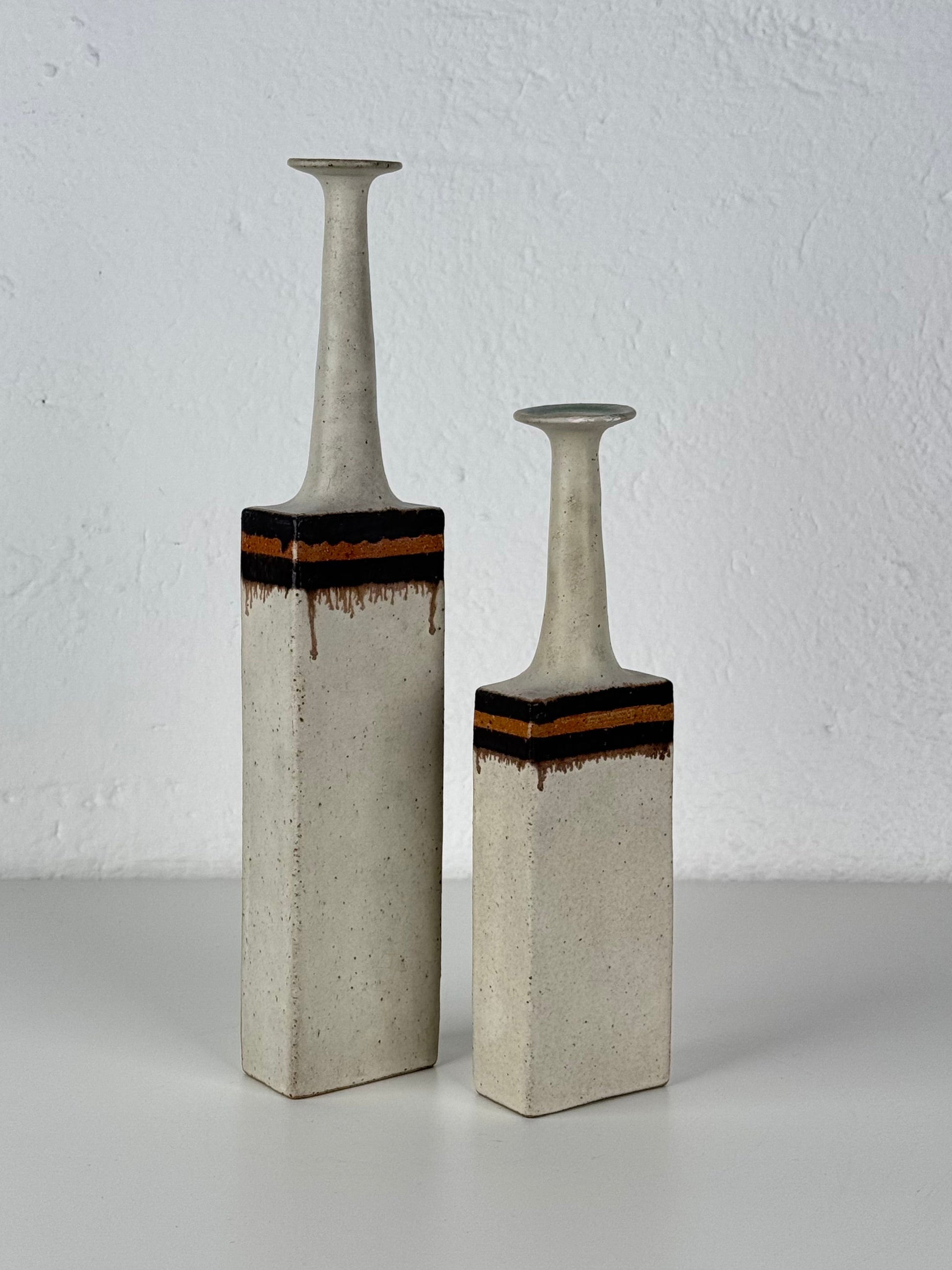 Bruno Gambone - Pair of Signed Italian Glazed Ceramic Vases, Sculptural Minimal Vases