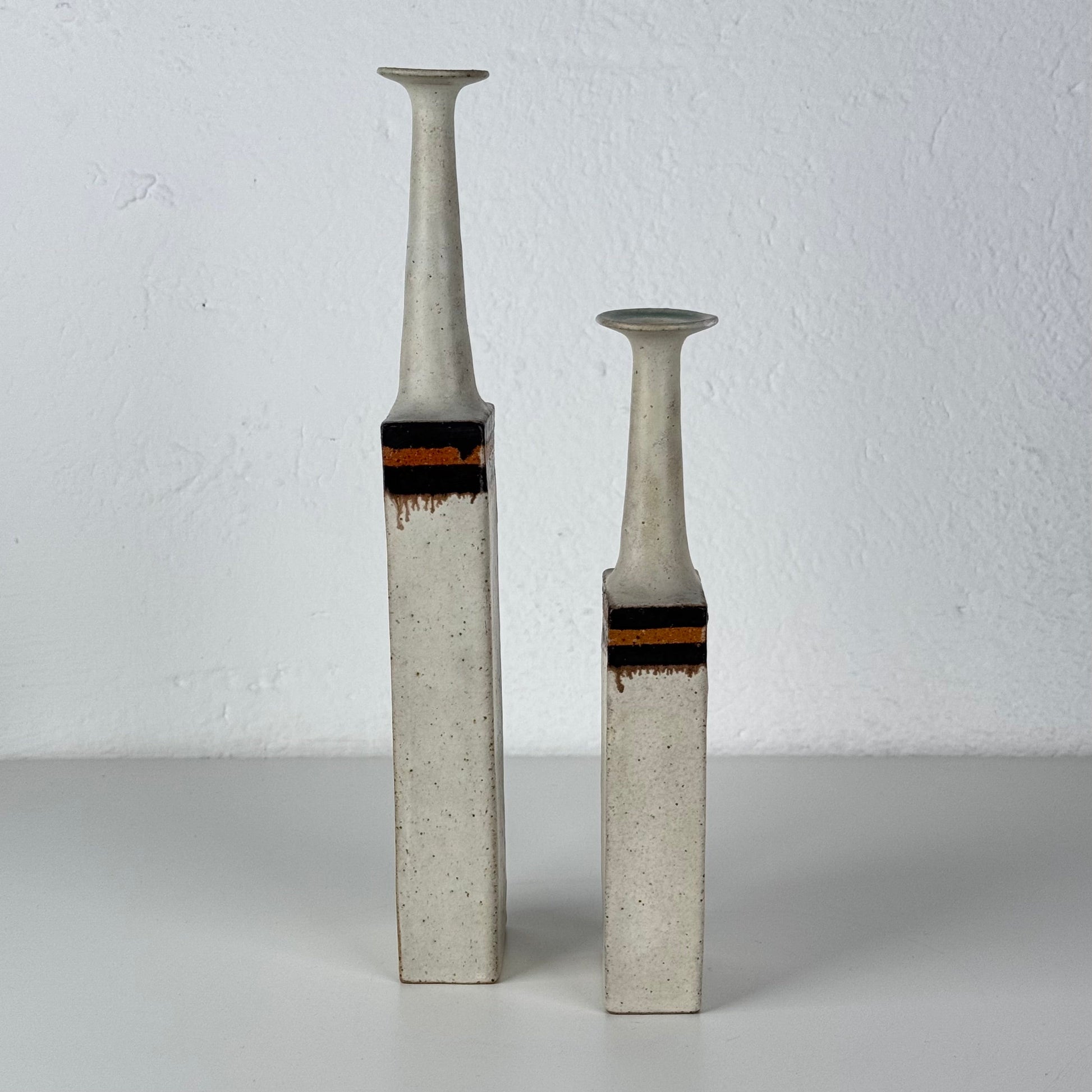 Bruno Gambone - Pair of Signed Italian Glazed Ceramic Vases, Sculptural Minimal Vases